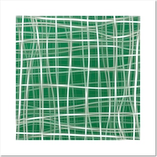 Twisting White & Green Plaid Posters and Art